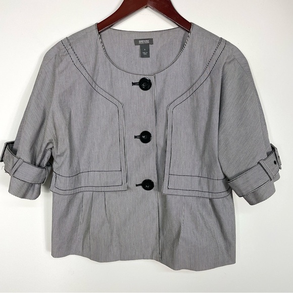Kenneth Cole Reaction Striped Button Front Cotton Blend Shirt Jacket Top Size 6 - Picture 10 of 10